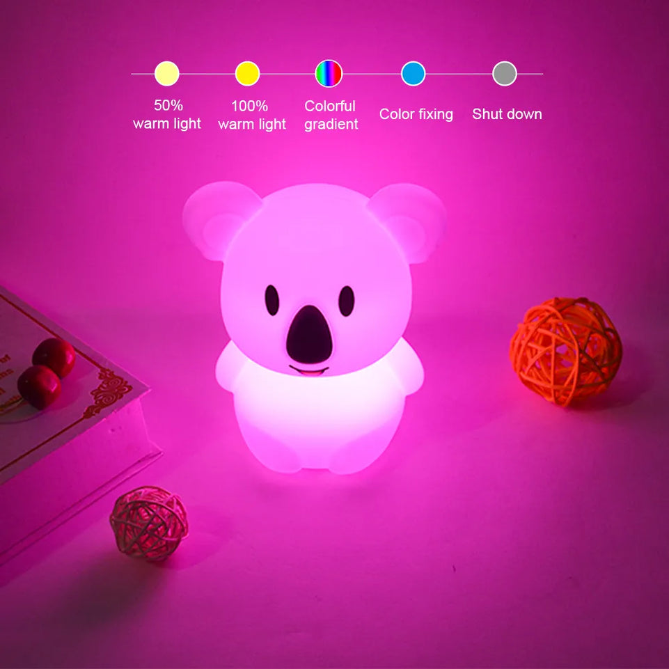 Koala LED Night Light Touch Sensor Remote Control 9 Colors Dimmable Timer Rechargeable Silicone Animal Lamp for Kids Baby Gift
