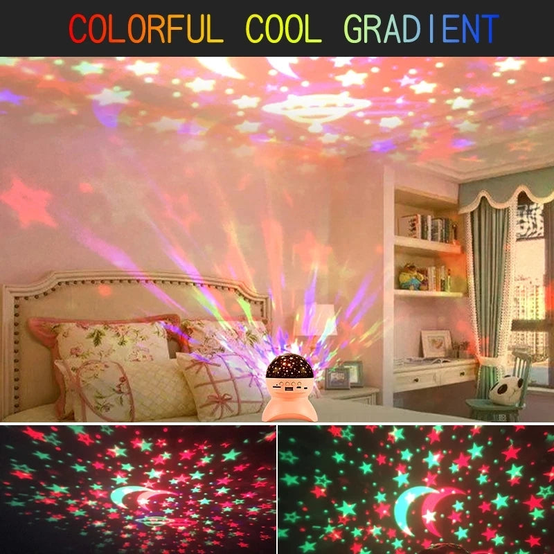 Kids Star Night Light Rotating Starry Sky Projector Lamp Colorful Bluetooth Music Rechargeable Night Lamp Bedroom Baby Gift Toy