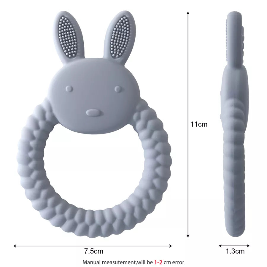 New Design Baby Rabbit Baby Toy Food Grade Safe Silicone Toothbrush Teether Toy Teething  Set For Newborn Gift